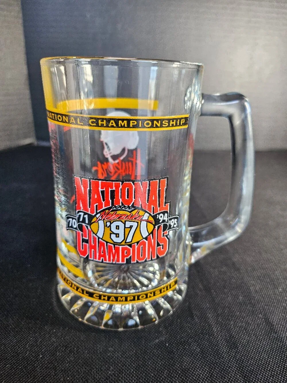 Vintage 1997 Nebraska Cornhuskers National Champions Glass Beer Mug 13-0 Season